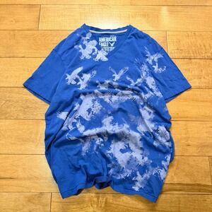 American Eagle Outfitters Mens Blue Eagle Graphic V-Neck T-Shirt Vintage Fit L
